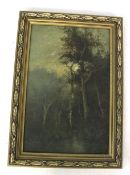 S Baule, circa 1900, oil on board. Depicting a moon rising over a birch wood, signed lower left, 44.