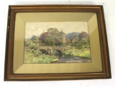 Ernest William Haselhurst (1866-1949), watercolour of historic Mordiford bridge, Herefordshire.