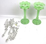 A pair of green glass Victorian lustres.