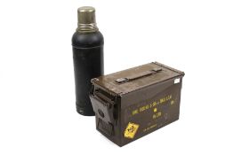 Ammo box with a vintage Stanley Super-Vac vacuum flask.
