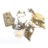 A vintage 9ct gold necklace and a small collection of costume jewellery and watches.
