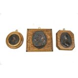 A collection of three assorted 'Dante' mounted metal plaques. Max. H14.