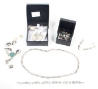 A collection of silver and costume jewellery and other items.