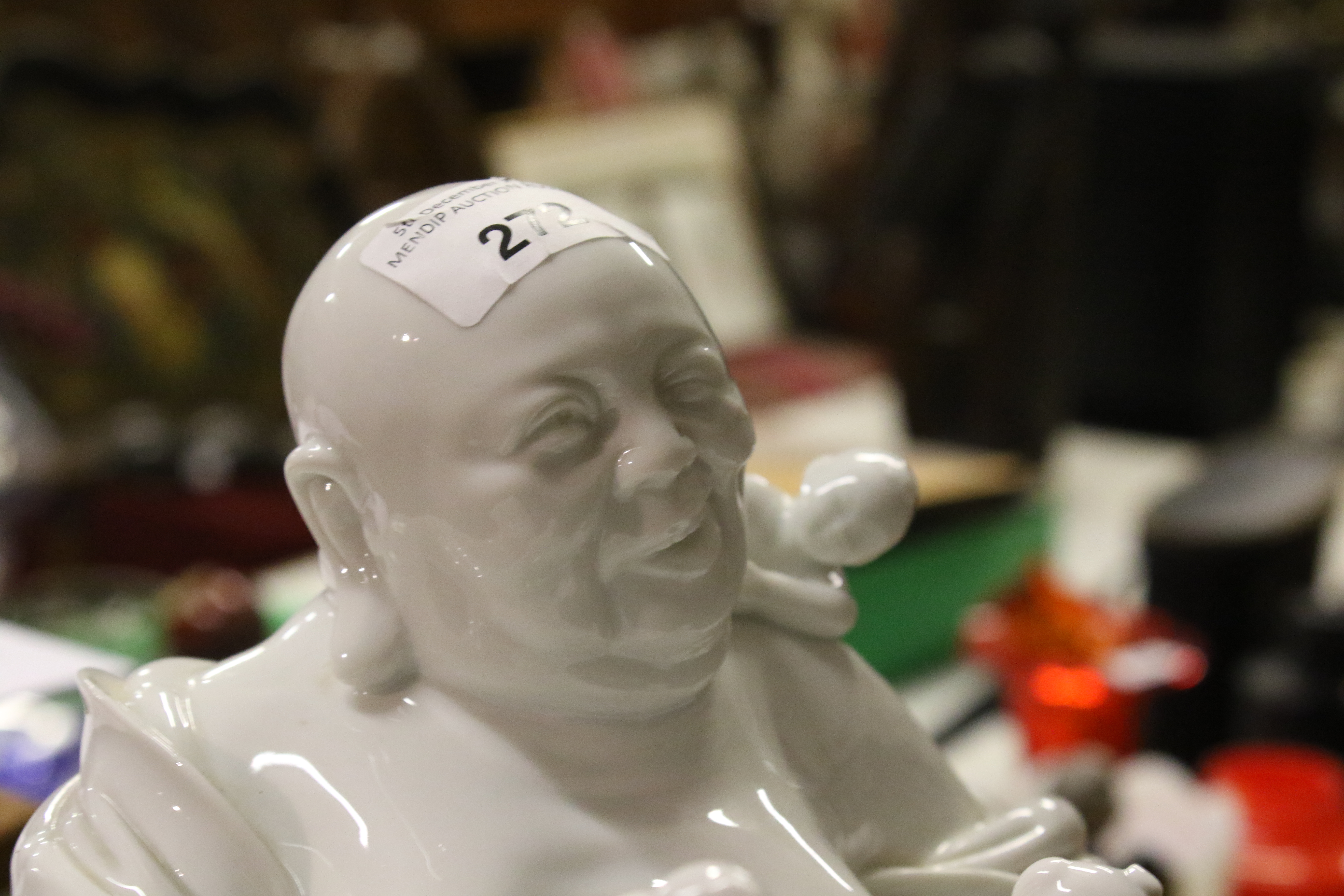 A 20th century Chinese Blanc de Chine figure of laughing Buddha with five children. - Image 6 of 17
