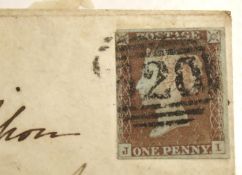 A 1847 1d red stamp on cover to Jersey. Good postmarks front and back marked Plymouth and Jersey.