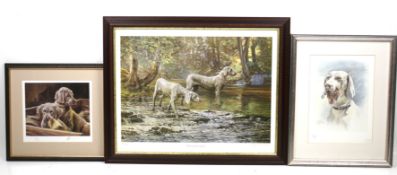 Three signed limited edition prints of Weimaraner dogs.