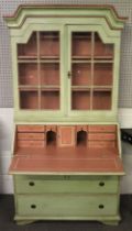 A painted two piece bureau bookcase.