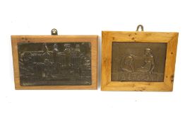 Two cast metal wall plaques. Marked 'Wentzel Iamnitzer' and 'Ye Tower', in wooden frames, Max.