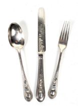 A Victorian silver composite christening knife, fork and spoon.