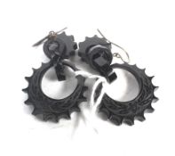 A pair of late Victorian jet pendent earrings.