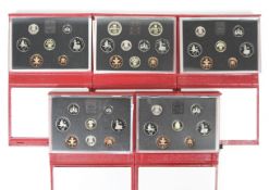 Five proof sets of coins.