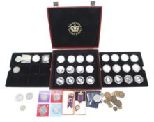 2002 Queen's Golden Jubilee collection of 25 silver Falkland 50p coins and other coins.