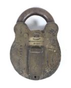 A large 19th century Chubb brass padlock. Marked '326553'& 10? Victoria st, St. Pauls...