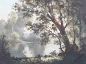 Continental School, oil on canvas, riverside. Indistinctly signed lower right.