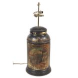 A mid-19th century Barnall & Sons Ltd large lidded tea tin later converted into a lamp.