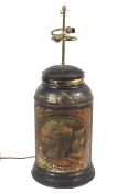 A mid-19th century Barnall & Sons Ltd large lidded tea tin later converted into a lamp.
