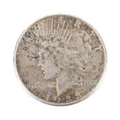 A silver 1923 'Peace' dollar coin