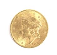 USA 1873 gold 20 dollar coin, weight 33.4 grams.
