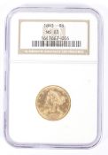 USA 1893 gold 5 dollar coin,
