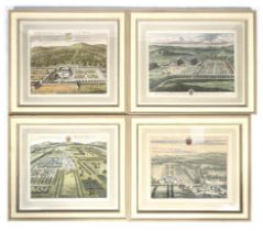 After Johannes Kip (circa 1710), a set of four hand coloured topographical engravings.