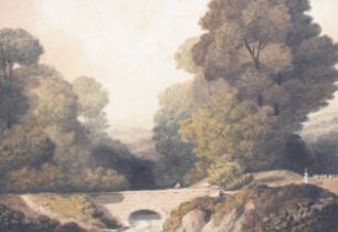Possibly Thomas Girtin (1775-1802), watercolour, Bridge over Welsh river, 17.