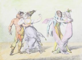 After Carl Vernet (1758-1836), hand coloured satirical fashion print, 'La Walsel, Le Bon Genre'.