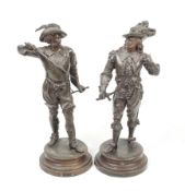 A pair of late 19th century French bronzed spelter figurines of Musketeers.