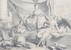 After Hubert-Francois Gravelot (1699-1773), a vere eglomise mounted engraving.
