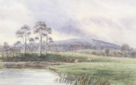 Ednund Morison Wimperis (1835-1900), watercolour, cattle drinking from a river.