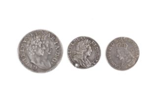 Three small silver coins: Charles II undated two pence, 1689 four pence (light crease),