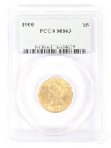 USA 1900 gold 5 dollar coin,