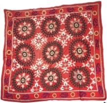 A 20th century Suzani embroidered decorative wall hanging.