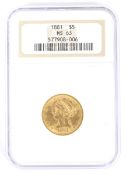 USA 1881 gold 5 dollar coin.