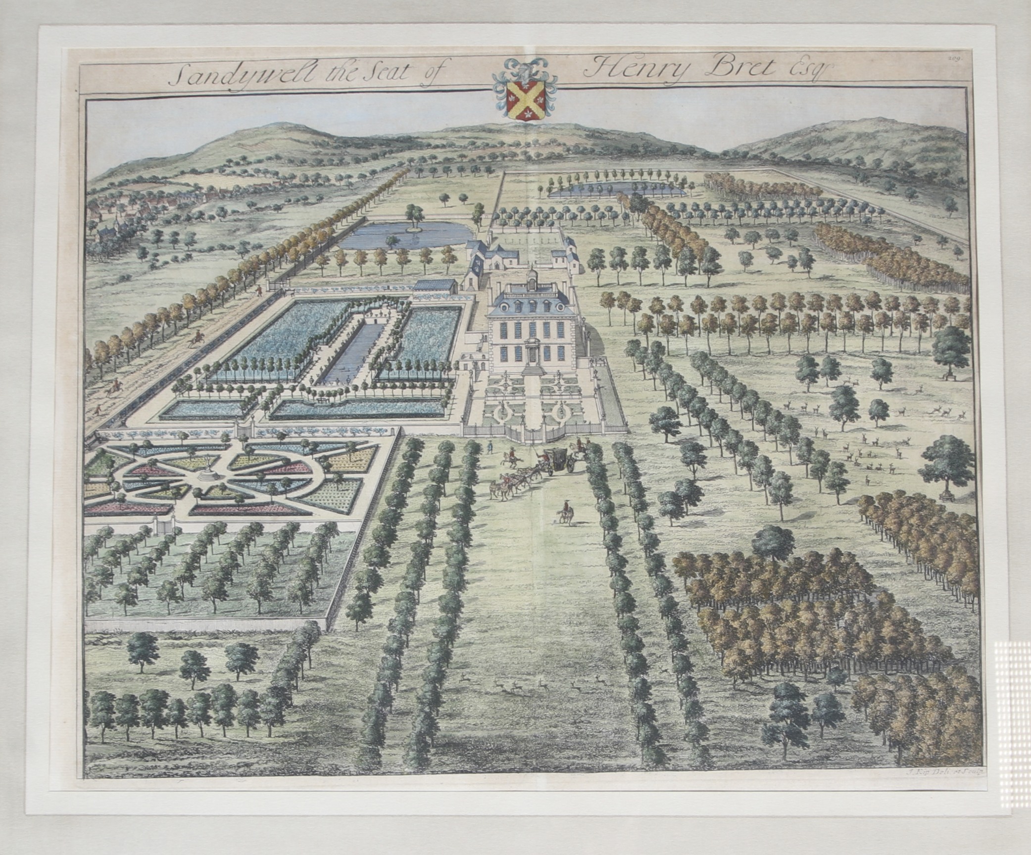 After Johannes Kip (circa 1710), a set of four hand coloured topographical engravings. - Image 5 of 5