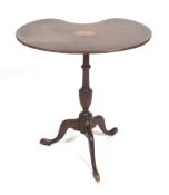 A Georgian mahogany kidney shaped inlaid tilt top tripod table.