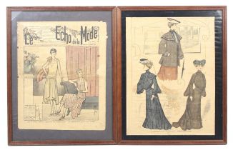 Two vintage French fashion magazine prints.