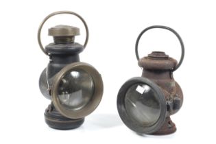 Automobilia - Two Powell and Hammer Ltd, Birmingham brass and steel kerosene/ carbine head lamps.