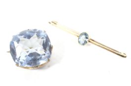 Two early -mid 20th century gold and pale blue stone brooches.