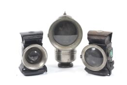 Three carbide lamps - Including Two Lucas Carbide head lamps with suspension,