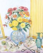 Michael Veale (1930-2022), oil on board, still life of flowers in a vase, initialled. 69cm x 53.
