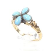 An early Victorian gold and turquoise quatrefoil flower-head cluster ring.