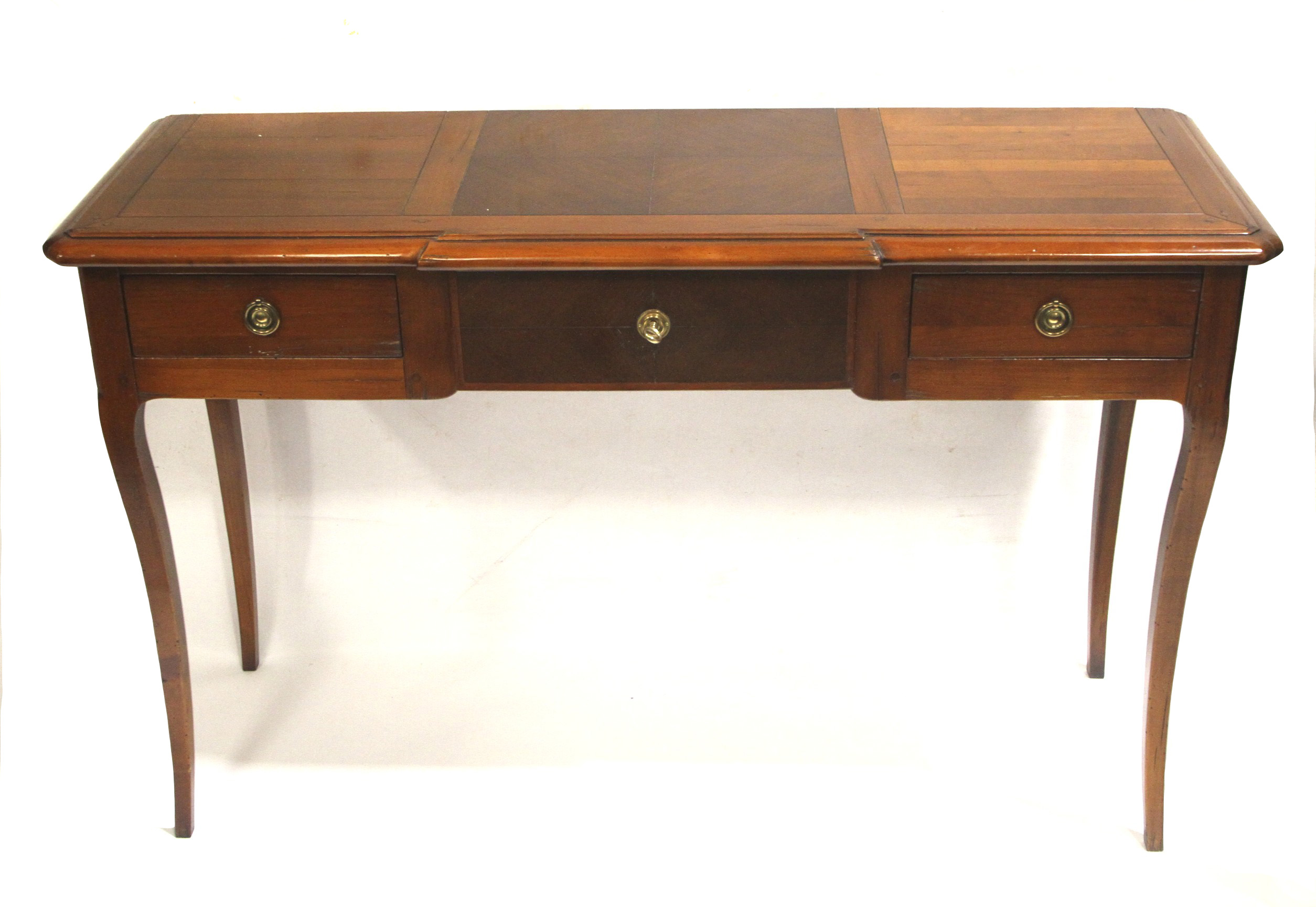 A contemporary Italian style parquetry breakfront console table.