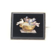 A Victorian gold and micromosaic rectangular brooch depicting Pliny's Doves.