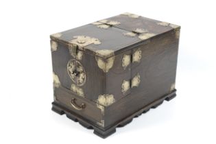 An oriental wooden travelling vanity box.