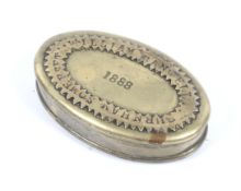 Welsh Railway Interest, a rare and original Victorian oval brass pocket snuff or tobacco box.