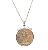 A sovereign 1904(P), loosely mounted in a modern 9ct gold pendant mount,