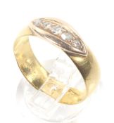 A Victorian 22ct gold wedding band later adapted as a rose diamond five stone ring.