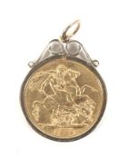 A sovereign, 1913, later loosely mounted in a 9ct gold pendant mount.