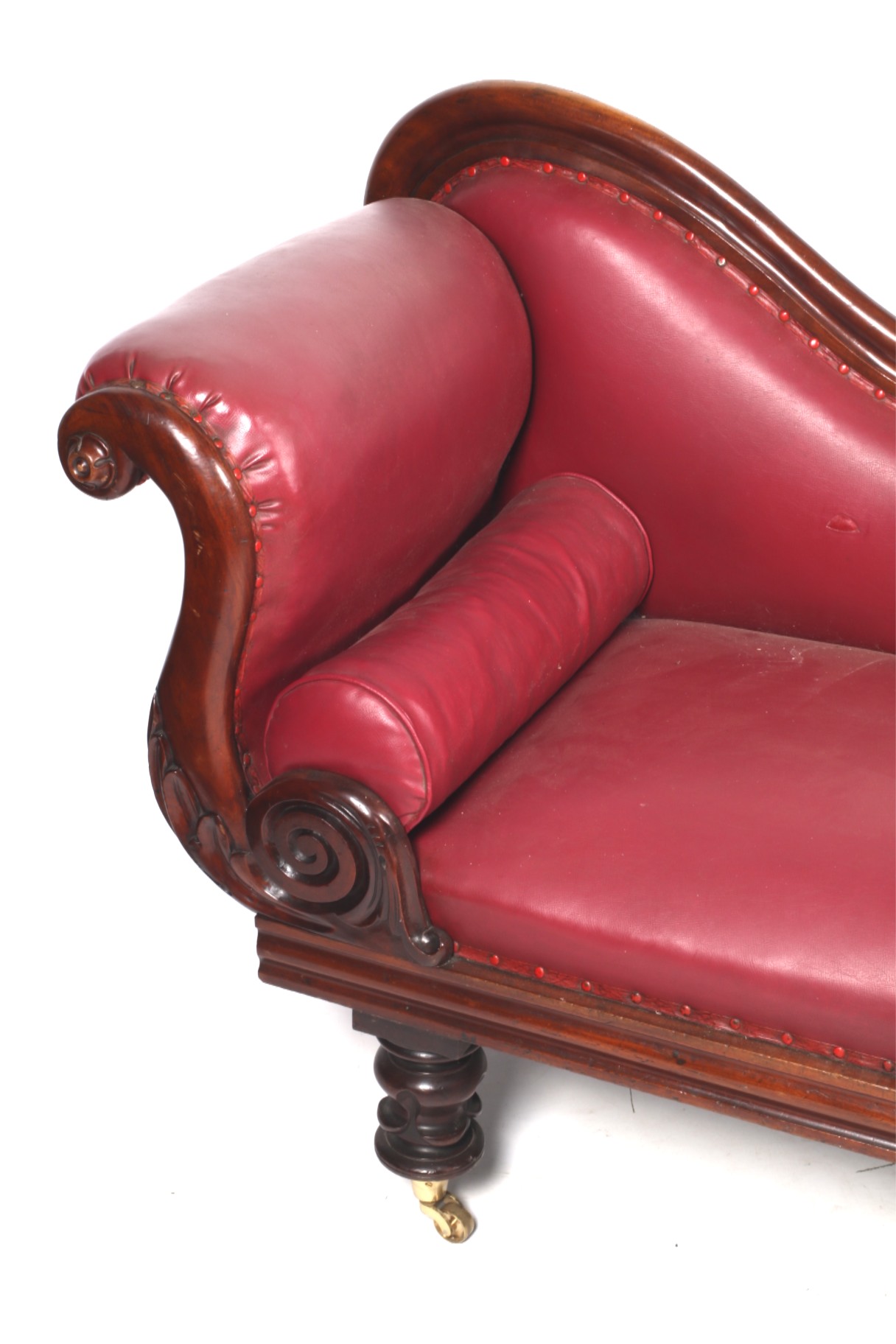 A William IV mahogany show-wood chaise longue with carved scroll and acanthus decoration. - Image 2 of 2