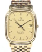 Omega, Seamaster Quartz, a mid size gold-plated and stainless steel oblong bracelet watch.